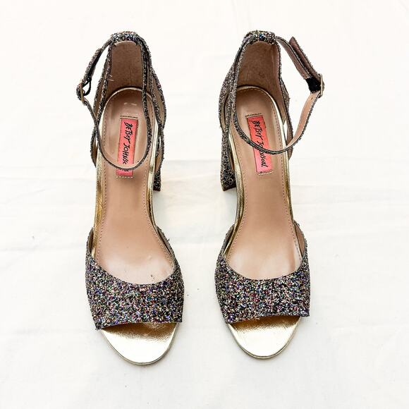 Betsey Johnson Glissten Glittler Strappy Ankle Peep Toe Pump Size 10 - Picture 1 of 8